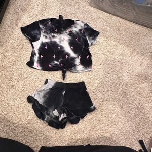 Designer Tie-Dye Lightning Bolt Crop Top and Shorts Set